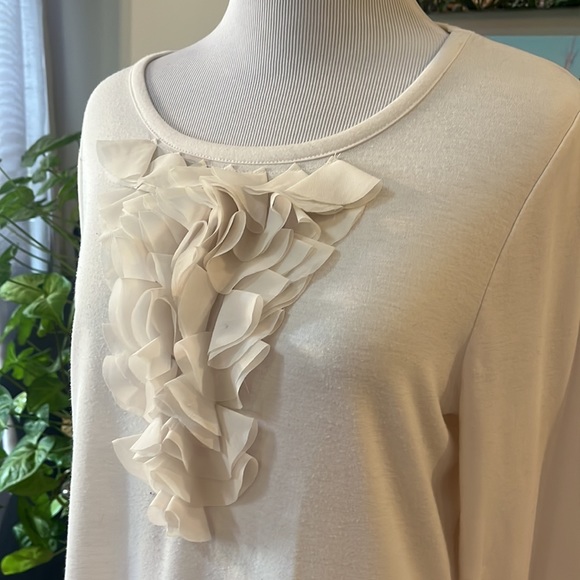 🔴 KIM ROGERS LONG SLEEVE RUFFLED NECK TOP OFF WHITE SIZE MEDIUM - Picture 3 of 10